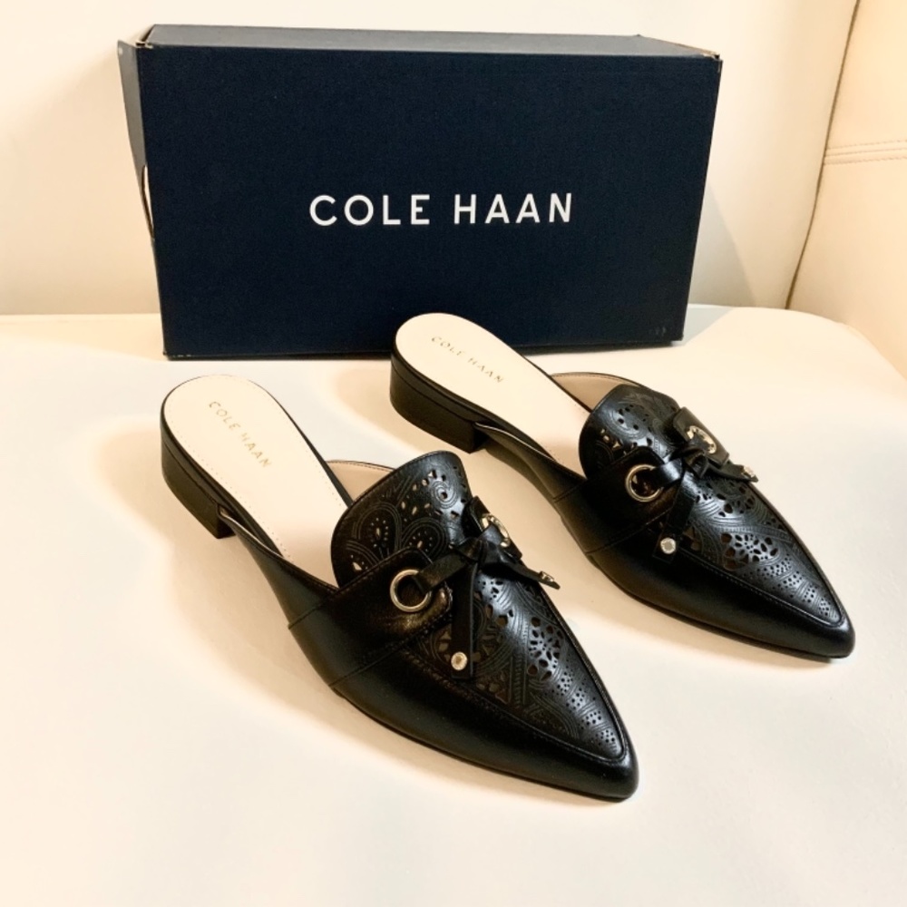 Cole Haan Emily Black Leather Mule Flat Sandal Women’s Pointed Toe Shoes 6.5 - Picture 11 of 16